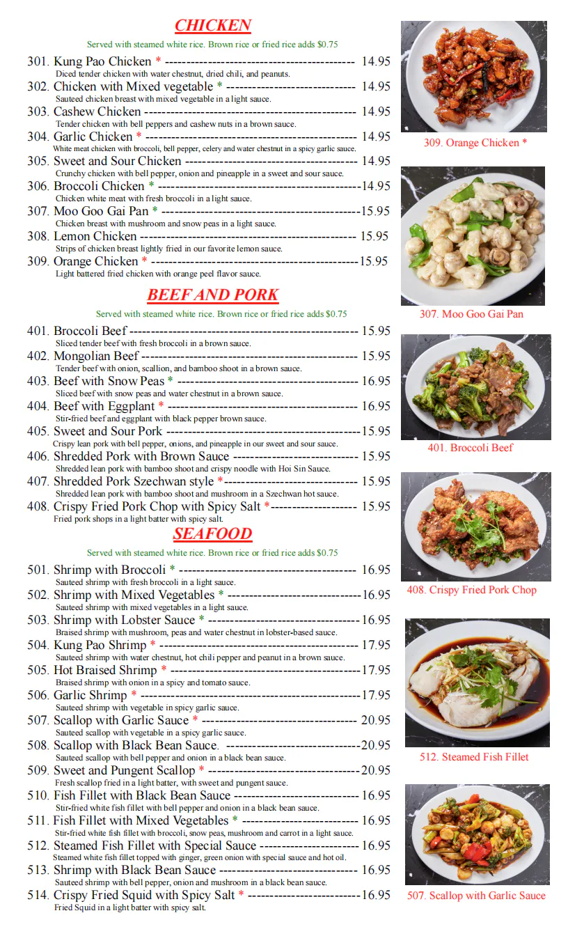 Restaurant CHICKEN menu, detailed description provided below