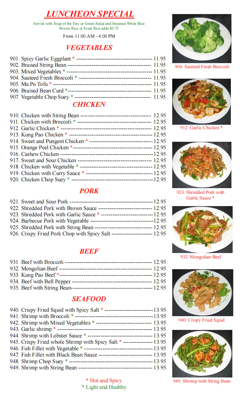 Restaurant LUNCHEON-SPECIAL menu, detailed description provided below